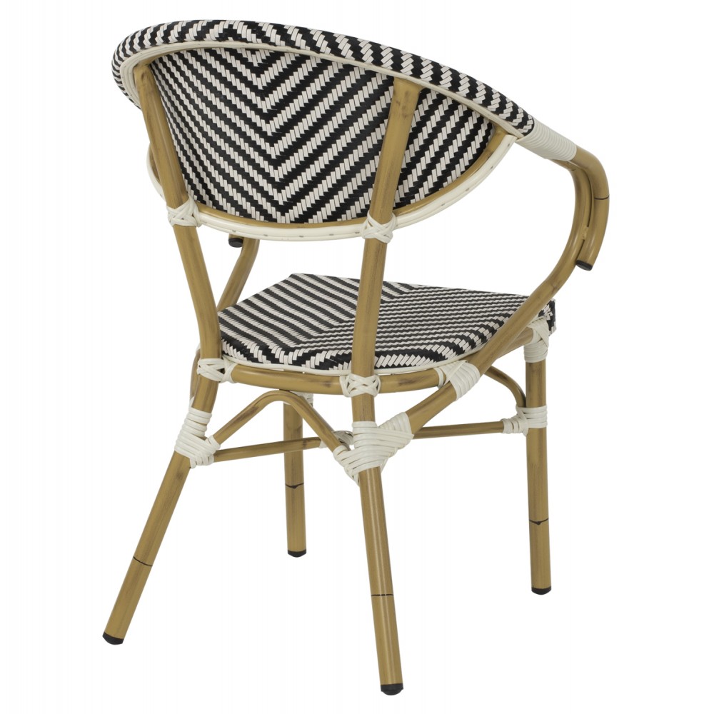 Πολυθρόνα εξωτερικού χώρου από αλουμίνιο/wicker σε μαύρο/λευκό χρώμα 59x56x82