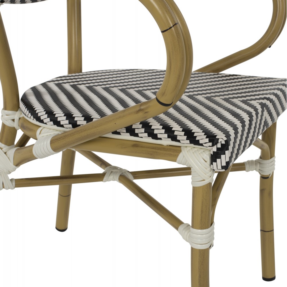 Πολυθρόνα εξωτερικού χώρου από αλουμίνιο/wicker σε μαύρο/λευκό χρώμα 59x56x82