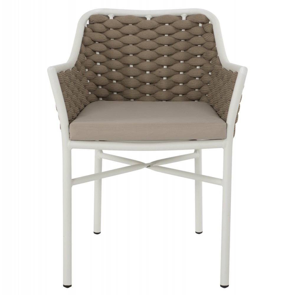 Πολυθρόνα εξωτερικού χώρου από αλουμίνιο/σχοινί σε λευκό/μπεζ χρώμα 56x58x76