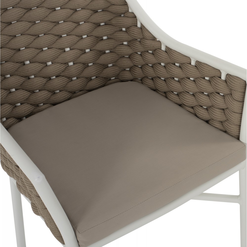 Πολυθρόνα εξωτερικού χώρου από αλουμίνιο/σχοινί σε λευκό/μπεζ χρώμα 56x58x76