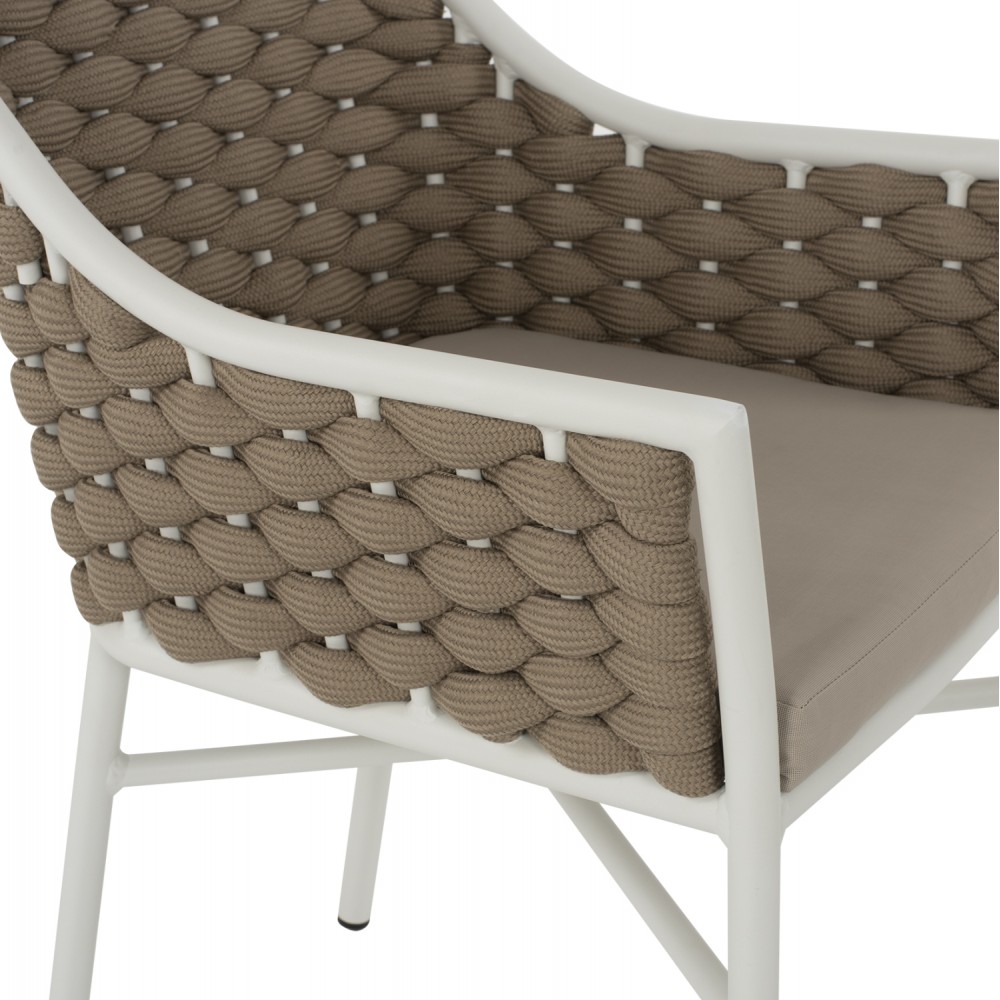 Πολυθρόνα εξωτερικού χώρου από αλουμίνιο/σχοινί σε λευκό/μπεζ χρώμα 56x58x76