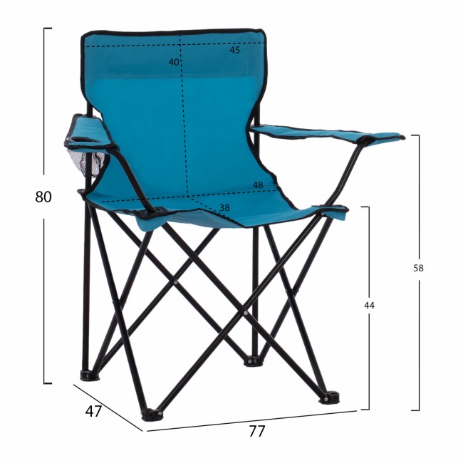 Πολυθρόνα camping πτυσσόμενη "FISHERMAN" από μέταλλο/ύφασμα σε μαύρο/μπλε χρώμα 77x47x80