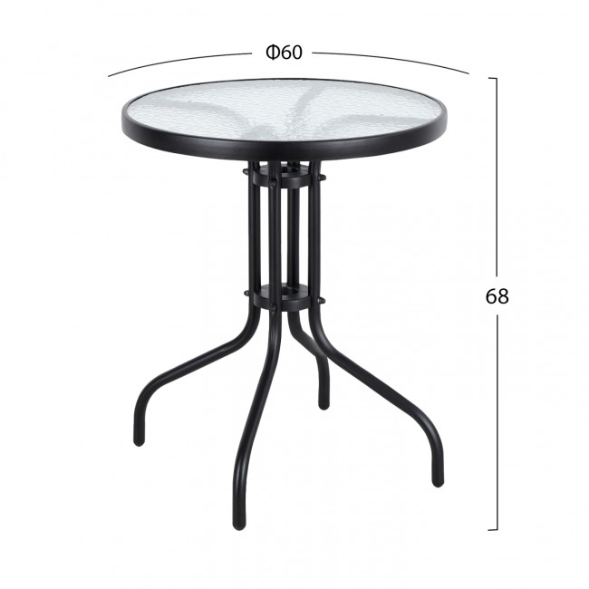 Τραπέζι εξωτερικού χώρου "LIMA" από μέταλλο/γυαλί σε μαύρο χρώμα Φ60x68