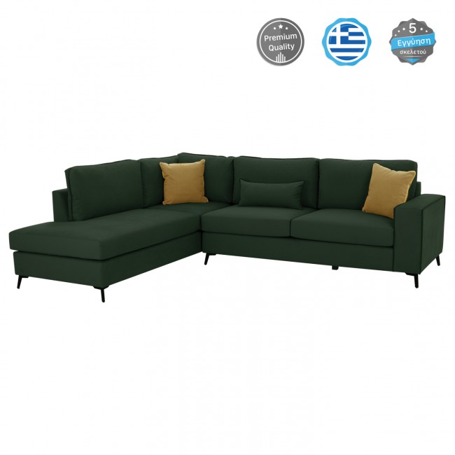 Καναπές "DIVA" αριστερή γωνία από αλέκιαστο ύφασμα σε χρώμα κυπαρισσί 290x235x94