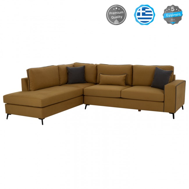 Καναπές "DIVA" αριστερή γωνία από αλέκιαστο ύφασμα σε χρώμα χρυσό 290x235x94