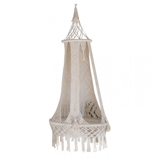 Κούνια-φωλιά κρεμαστή από μακραμέ σε εκρού χρώμα 80x150