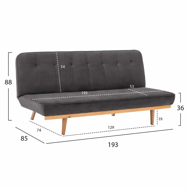 Καναπές κρεβάτι τριθέσιος από βελούδο σε χρώμα γκρι 193x85x88