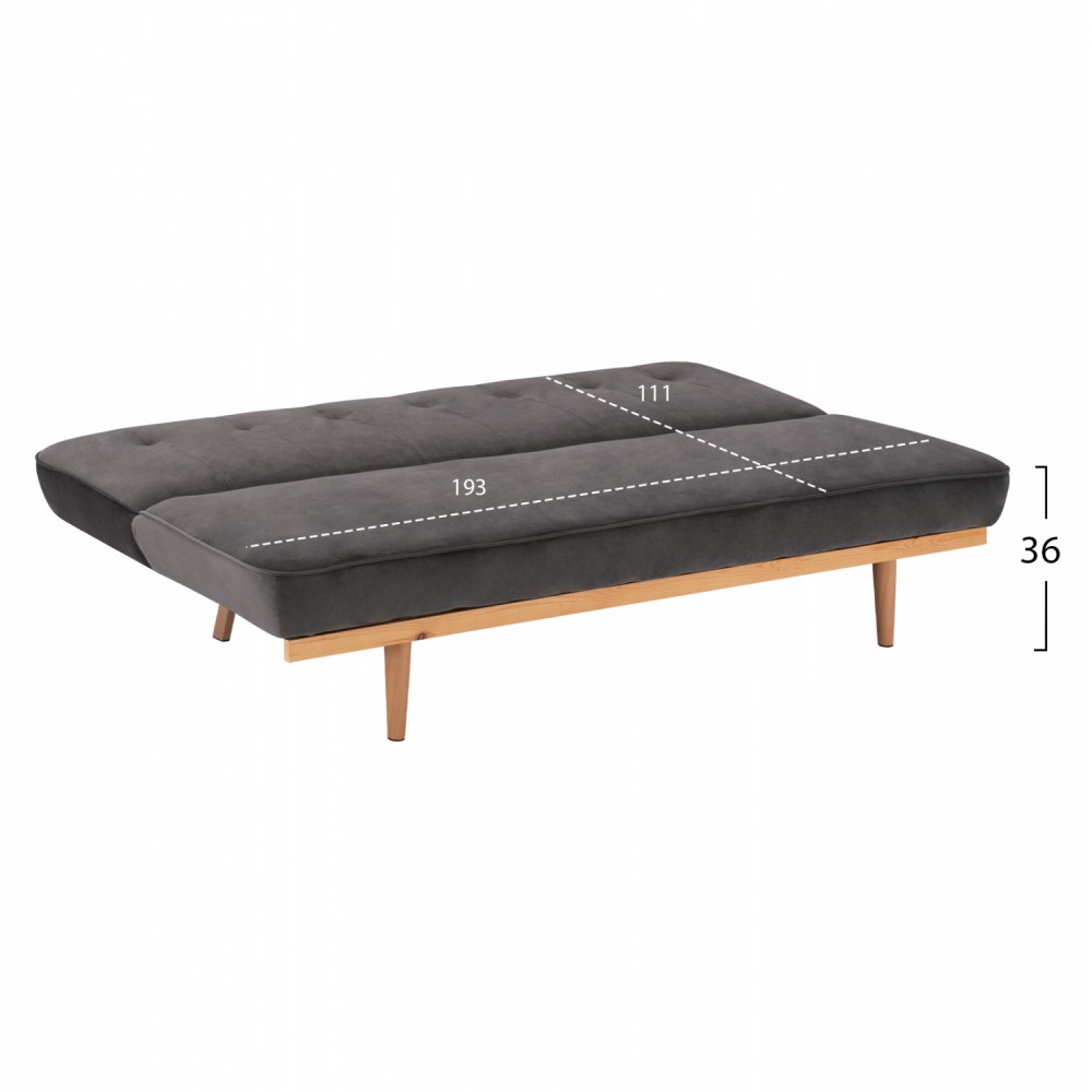 Καναπές κρεβάτι τριθέσιος από βελούδο σε χρώμα γκρι 193x85x88