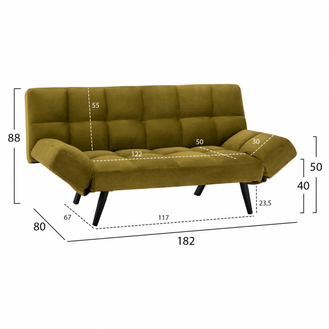 Καναπές κρεβάτι τριθέσιος από βελούδο σε χρώμα λαδί 182x80x88