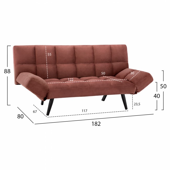 Καναπές κρεβάτι τριθέσιος από βελούδο σε χρώμα σάπιο μήλο 182x80x88