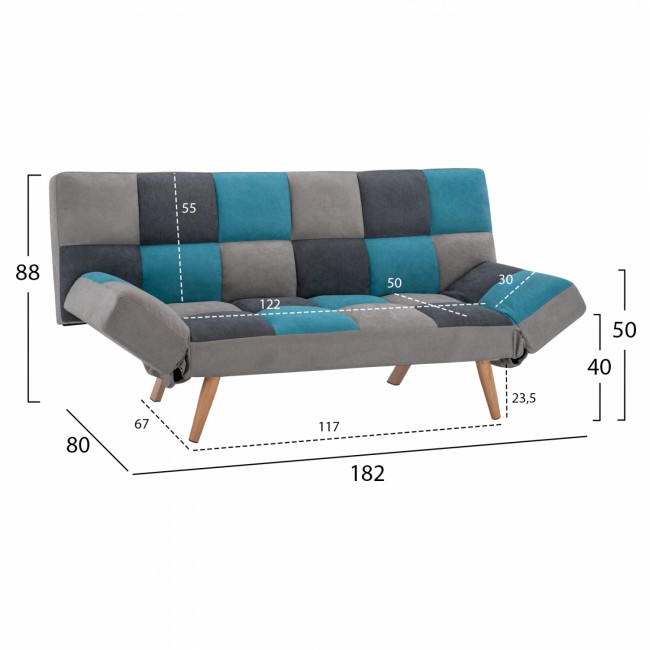 Καναπές κρεβάτι τριθέσιος από βελούδο πολύχρωμος 182x80x88
