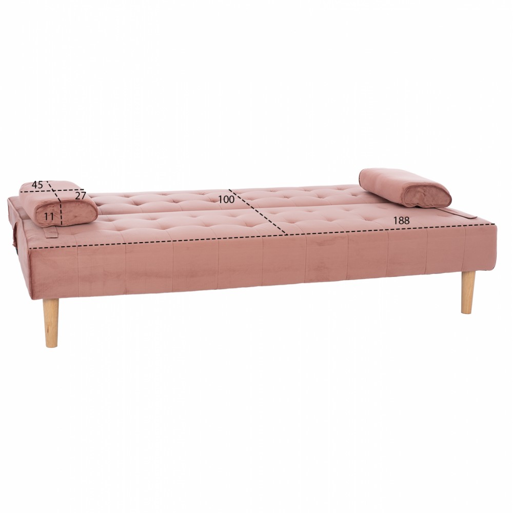Καναπές κρεβάτι "WANDA" τριθέσιος από βελούδο σε χρώμα σάπιο μήλο 188x83x83