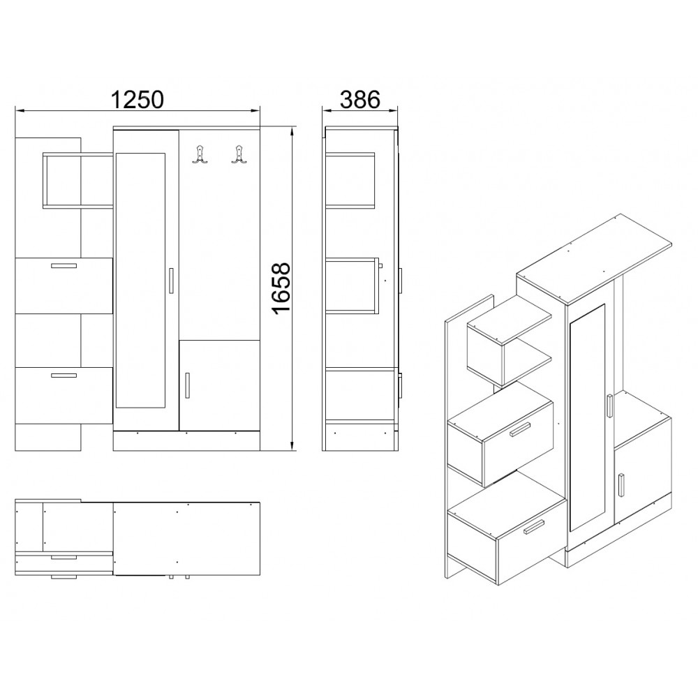 Έπιπλο εισόδου "ILIANA" με καθρέπτη σε λευκό-σονόμα χρώμα 125,5x37,5x166,5