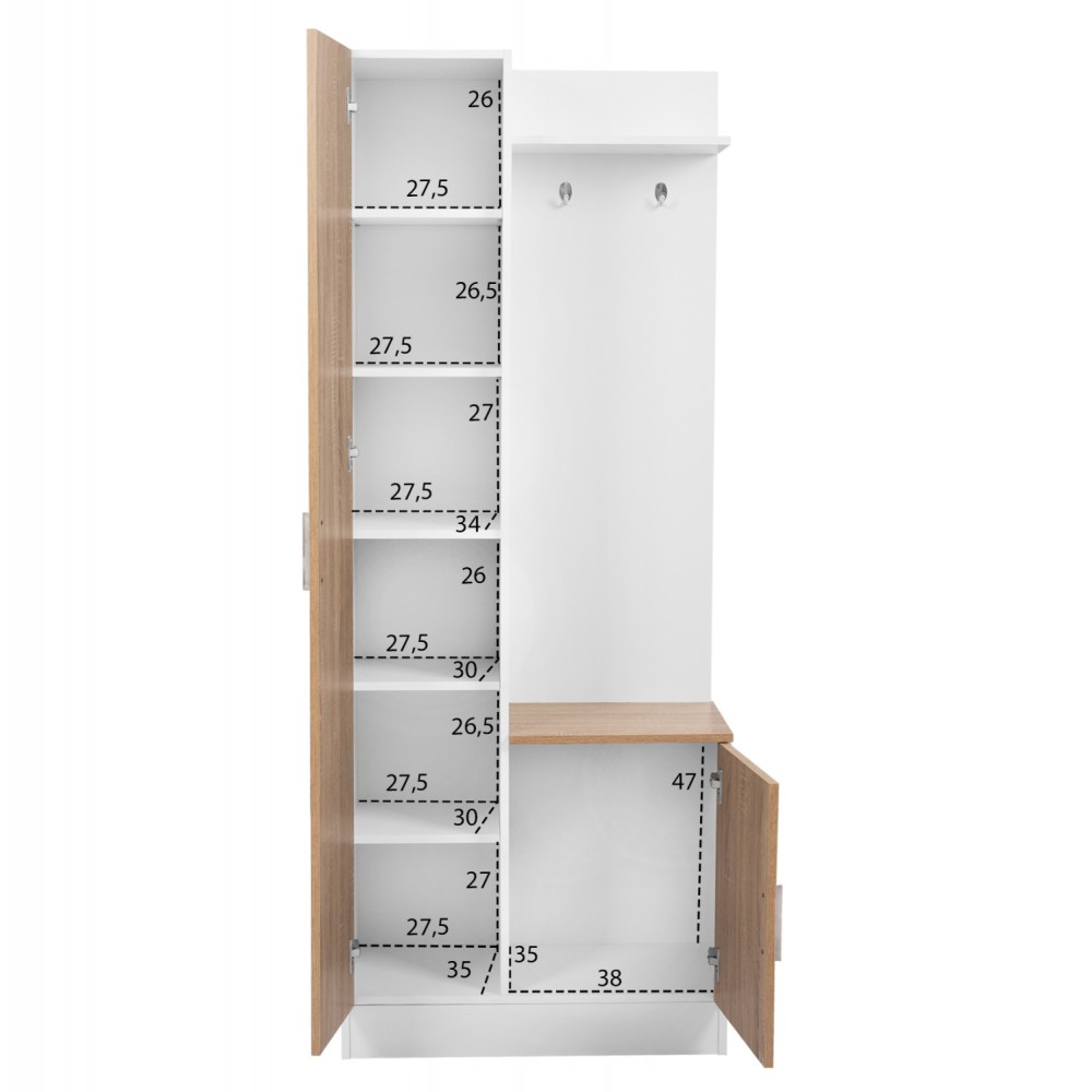 Έπιπλο εισόδου "JANICE" με καθρέπτη σε λευκό-σονόμα χρώμα 70x37x181