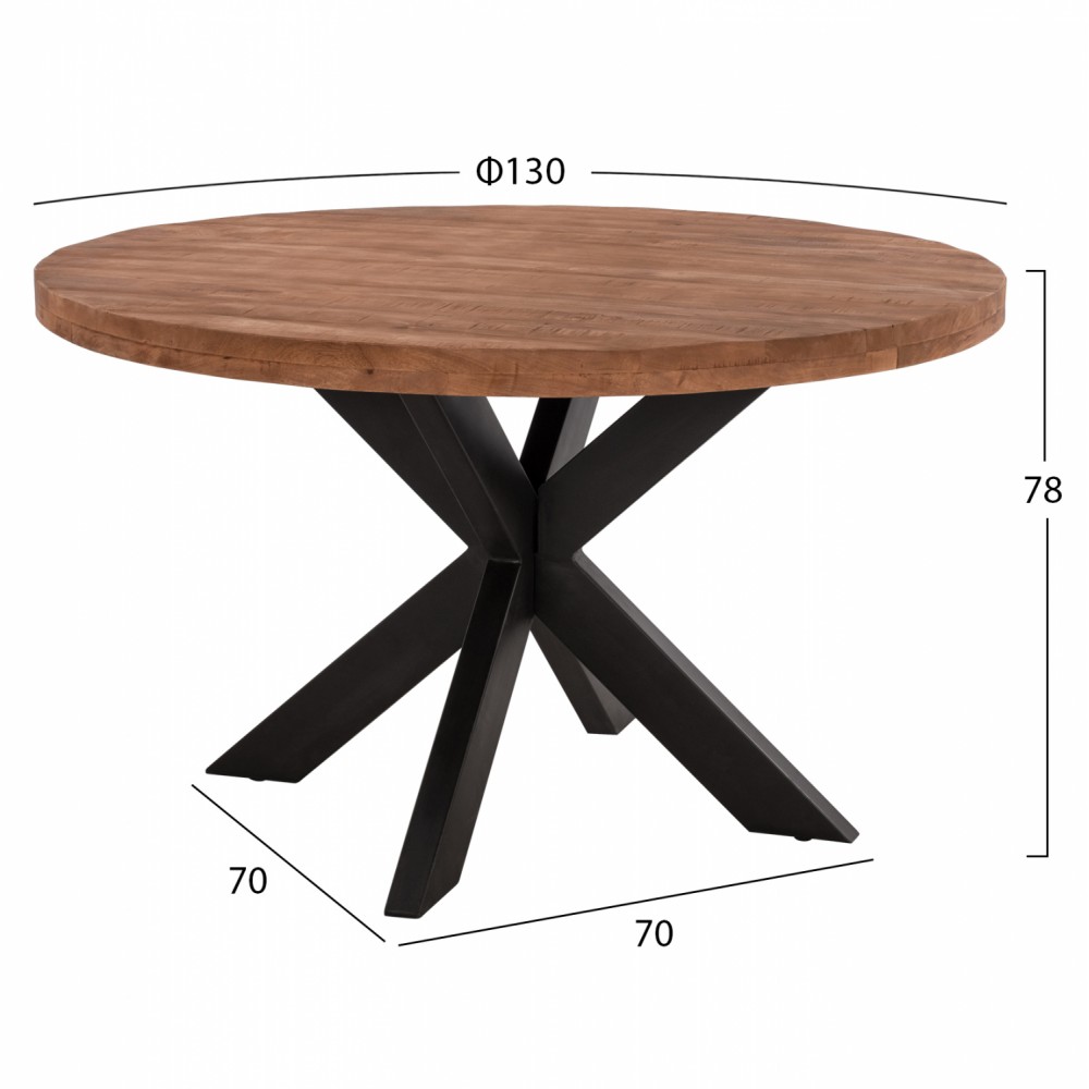 Τραπέζι "WES" από ξύλο/μέταλλο σε φυσικό/μαύρο χρώμα Φ130Χ78