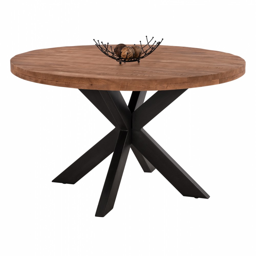 Τραπέζι "WES" από ξύλο/μέταλλο σε φυσικό/μαύρο χρώμα Φ130Χ78