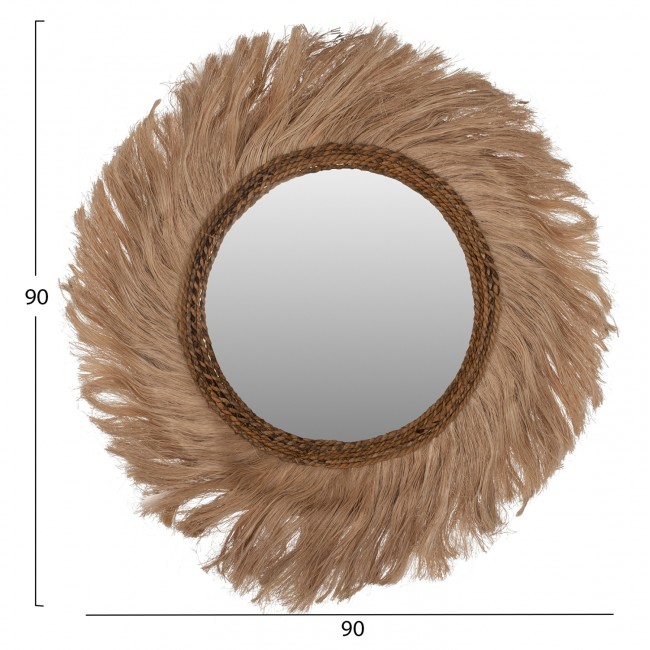 Καθρέπτης από ίνες αμπακά σε φυσικό χρώμα Φ90