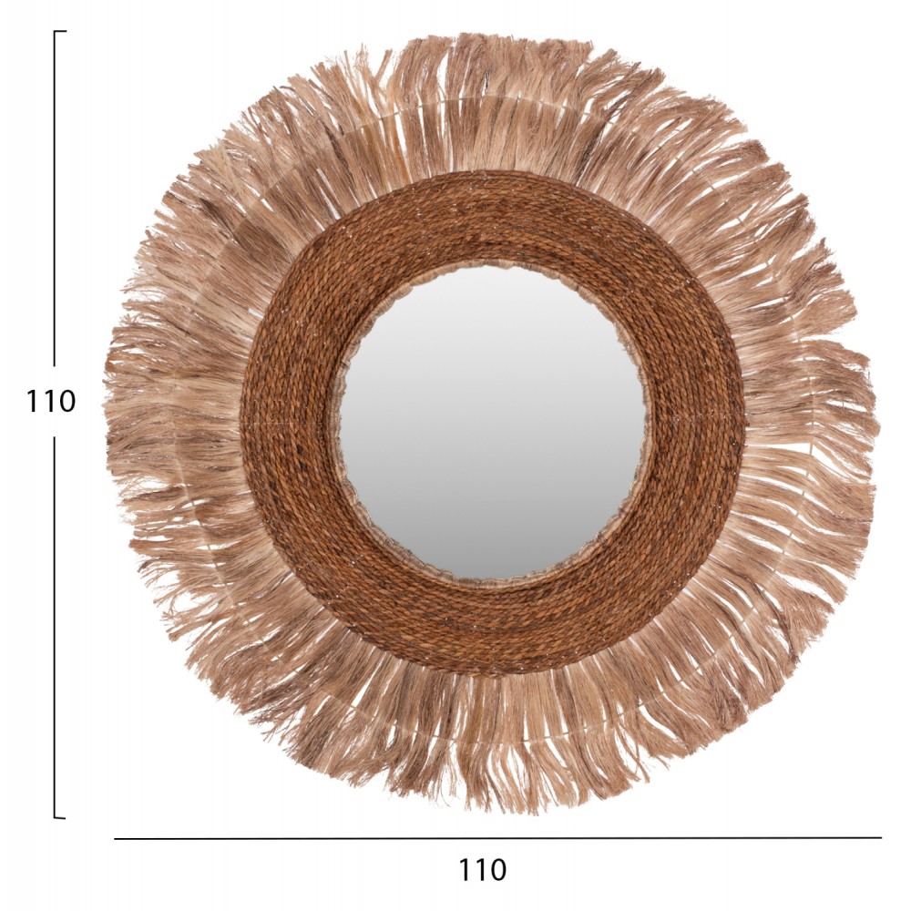 Καθρέπτης από ίνες αμπακά σε φυσικό χρώμα Φ110