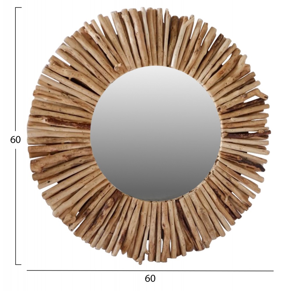 Καθρέπτης από ξύλο σε φυσικό χρώμα Φ60