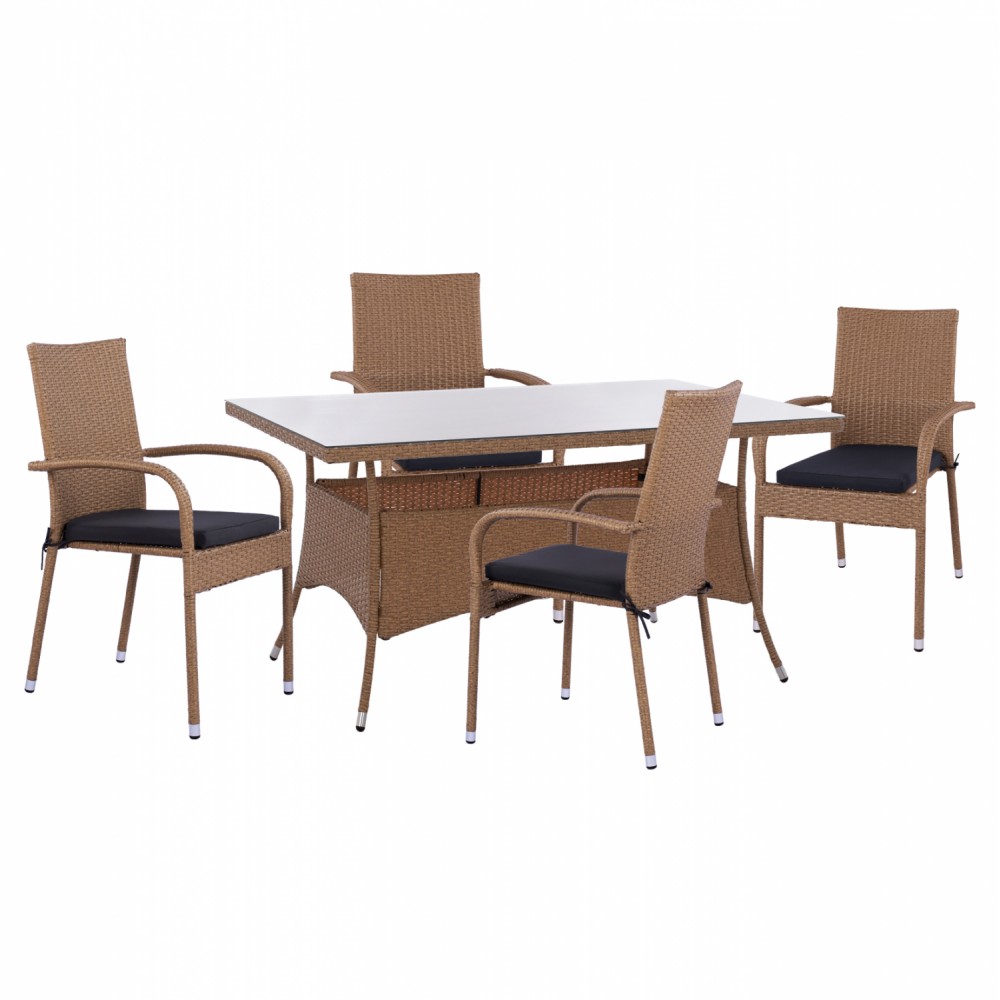 Σετ εξωτερικού χώρου 5τμχ από μέταλλο/wicker σε μπεζ/καφέ χρώμα 150x90x75