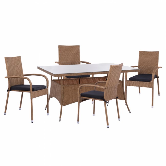 Σετ εξωτερικού χώρου 5τμχ από μέταλλο/wicker σε μπεζ/καφέ χρώμα 150x90x75