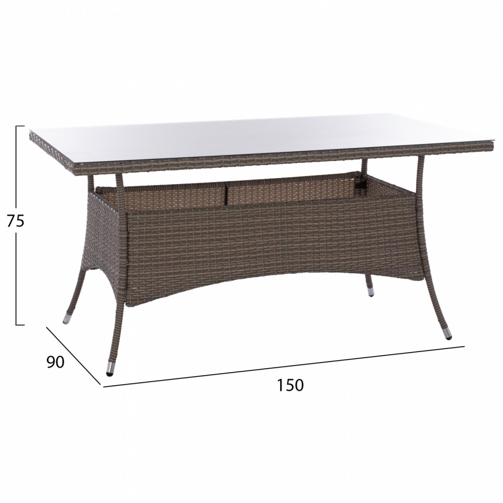 Σετ εξωτερικού χώρου 5τμχ από μέταλλο/wicker σε γκρι χρώμα 150x90x75