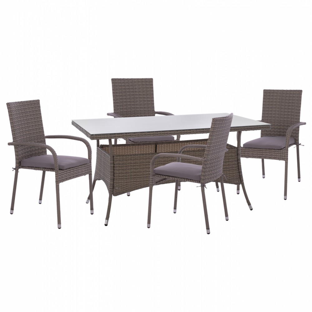 Σετ εξωτερικού χώρου 5τμχ από μέταλλο/wicker σε γκρι χρώμα 150x90x75