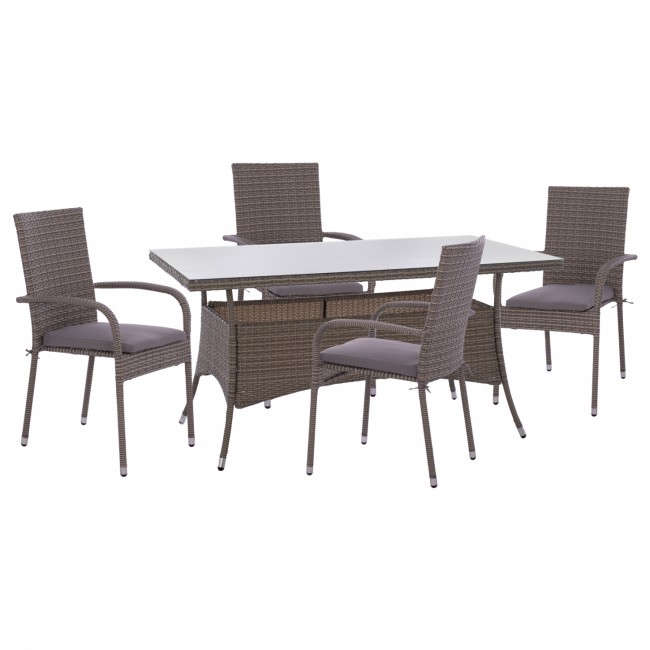 Σετ εξωτερικού χώρου 5τμχ από μέταλλο/wicker σε γκρι χρώμα 150x90x75