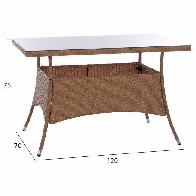 Σετ εξωτερικού χώρου 5τμχ από μέταλλο/wicker σε μπεζ/καφέ χρώμα 120x70x75