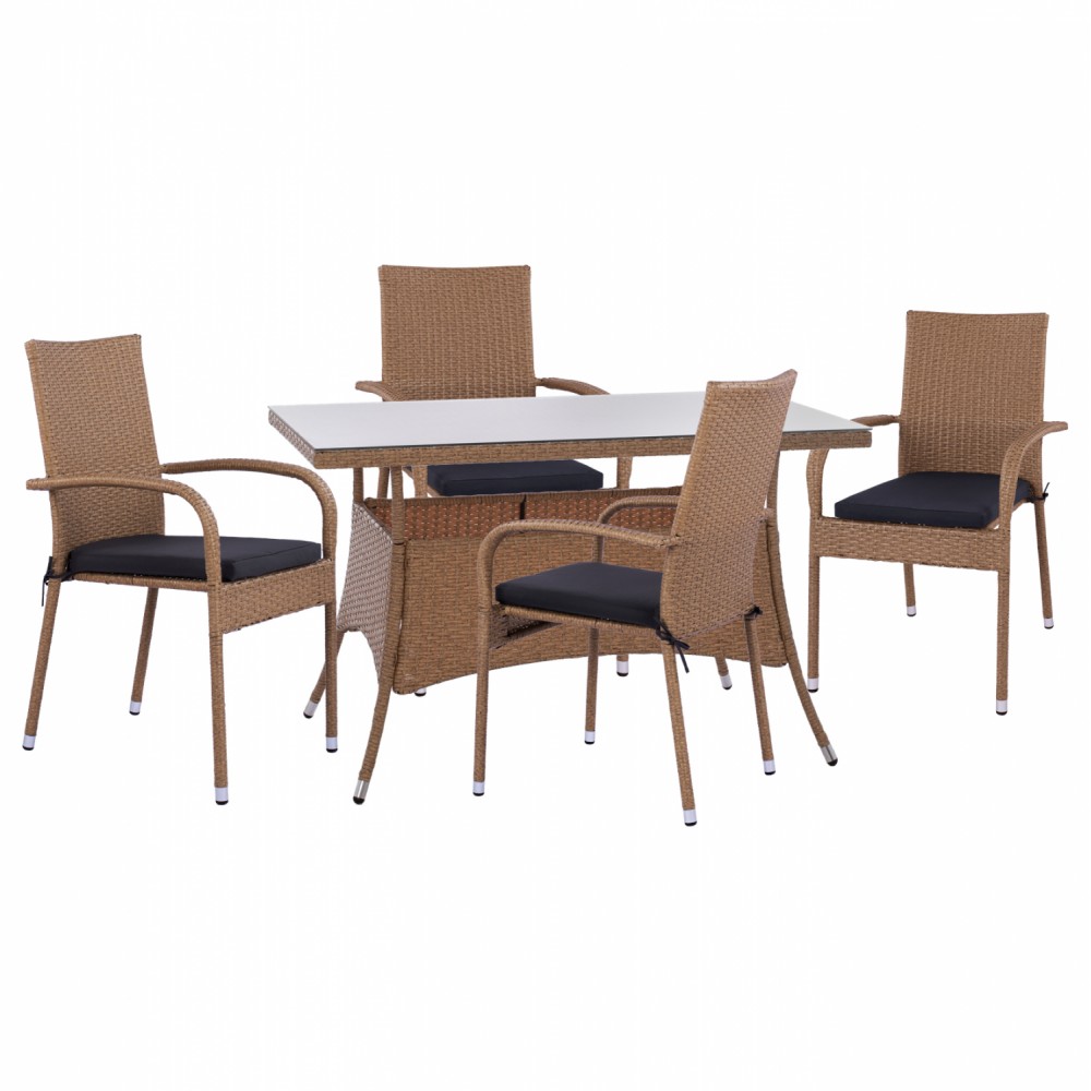 Σετ εξωτερικού χώρου 5τμχ από μέταλλο/wicker σε μπεζ/καφέ χρώμα 120x70x75