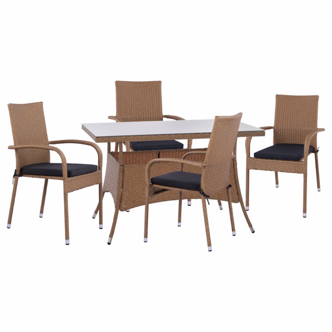 Σετ εξωτερικού χώρου 5τμχ από μέταλλο/wicker σε μπεζ/καφέ χρώμα 120x70x75