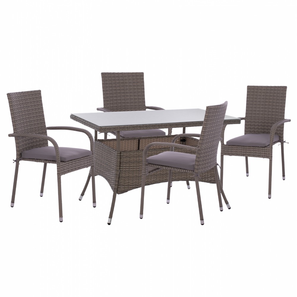 Σετ εξωτερικού χώρου 5τμχ από μέταλλο/wicker σε γκρι χρώμα 120x70x75