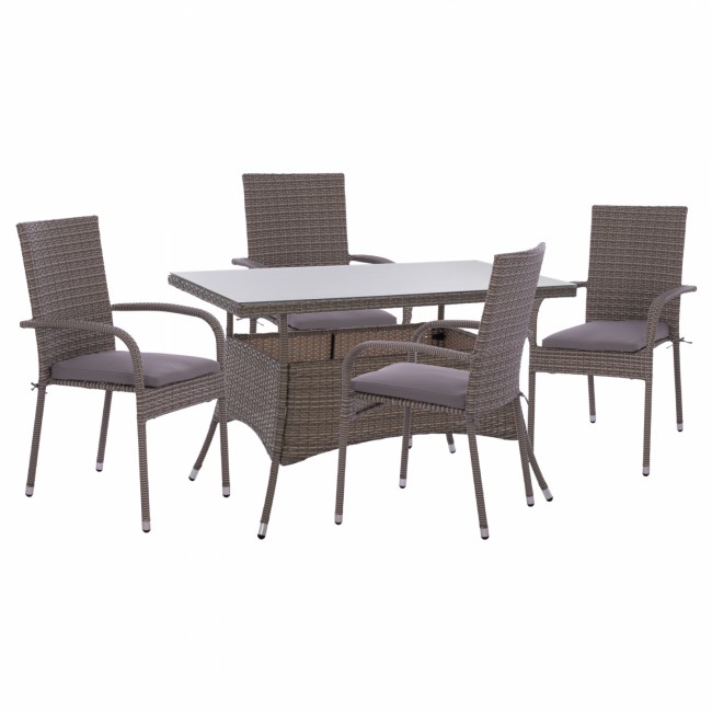 Σετ εξωτερικού χώρου 5τμχ από μέταλλο/wicker σε γκρι χρώμα 120x70x75