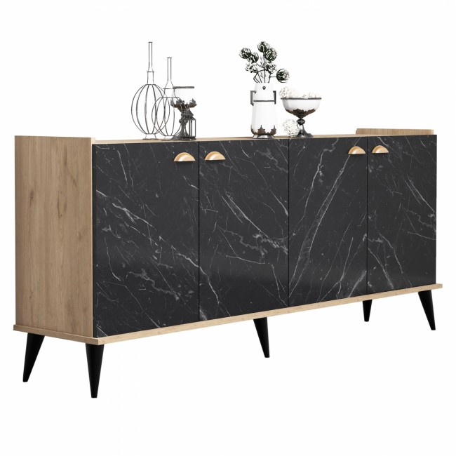 Μπουφές σε χρώμα φυσικό-μαύρο μαρμάρινο 180x41x77,8