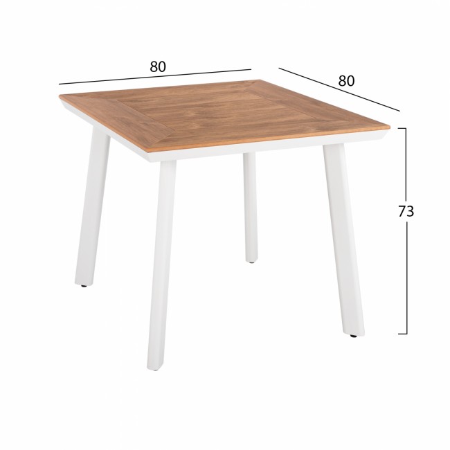 Σετ εξωτερικού χώρου 3τμχ από αλουμίνιο/polywood/σχοινί σε λευκό/μπεζ χρώμα 80x80x73