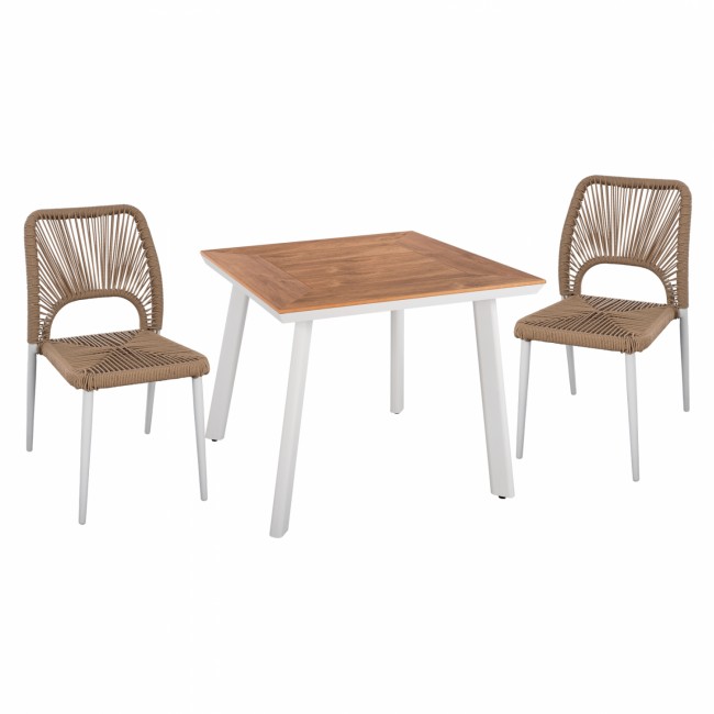 Σετ εξωτερικού χώρου 3τμχ από αλουμίνιο/polywood/σχοινί σε λευκό/μπεζ χρώμα 80x80x73