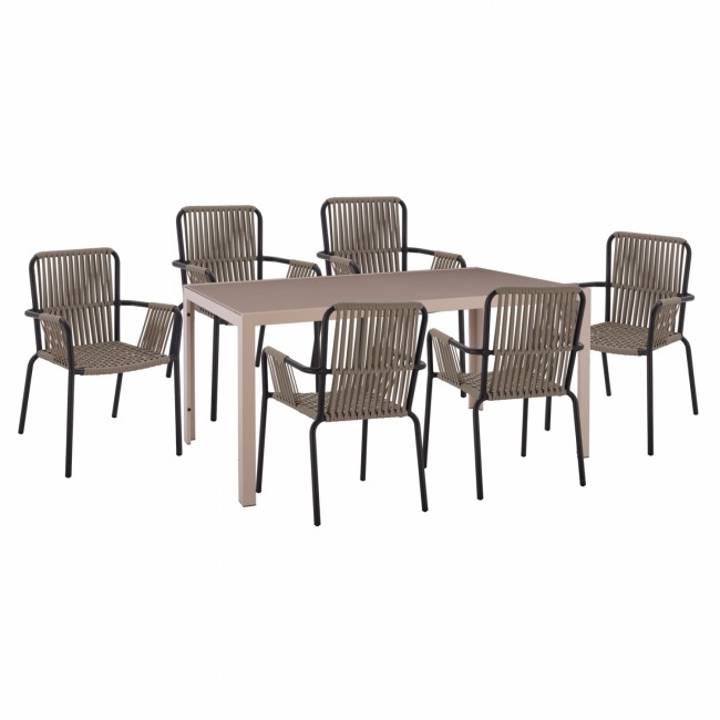 Σετ εξωτερικού χώρου 7τμχ από μέταλλο/σχοινί/γυαλί σε καπουτσίνο/ανθρακί χρώμα 150x90x75