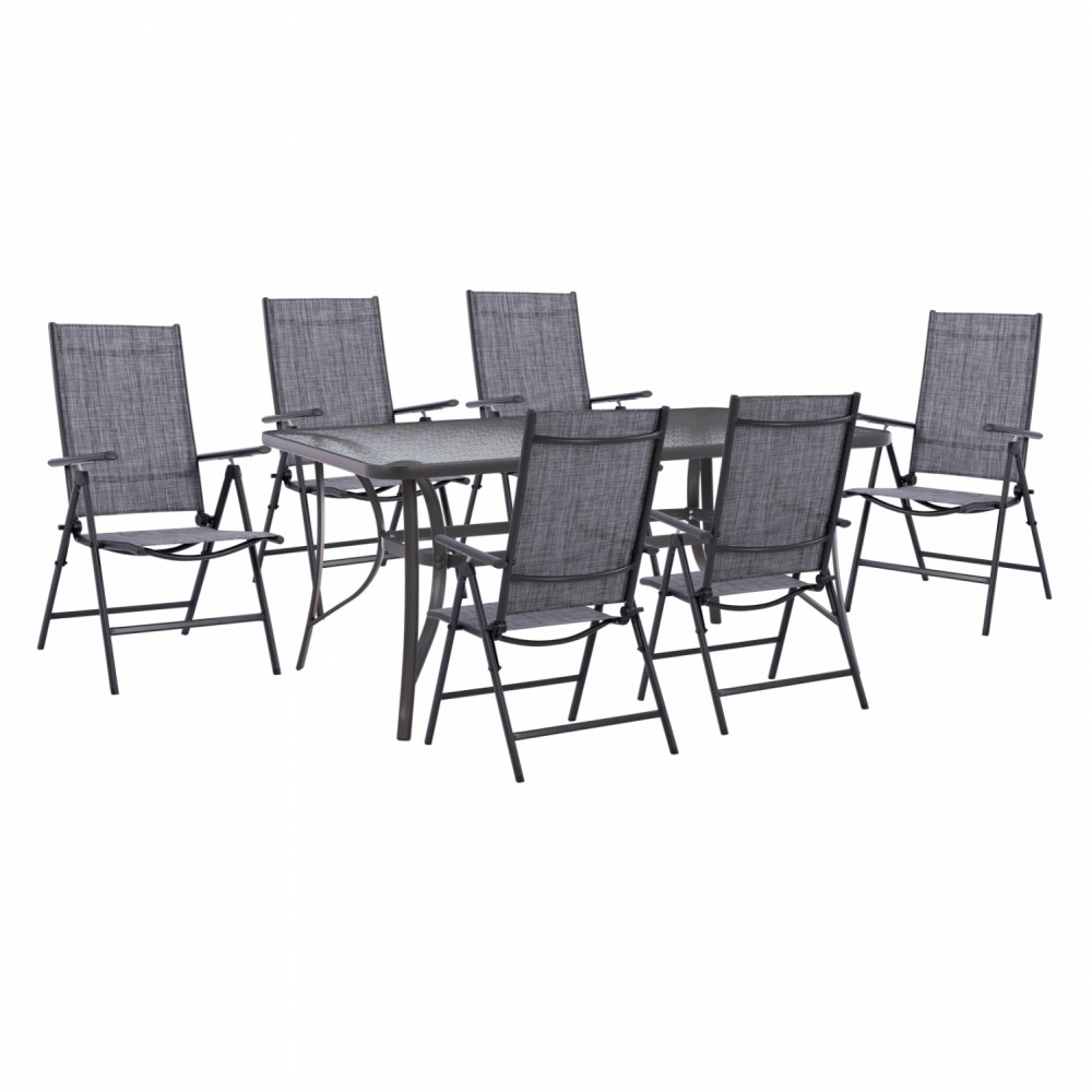 Σετ εξωτερικού χώρου 7τμχ από μέταλλο/γυαλί/textilene σε γκρι χρώμα 150x90x75