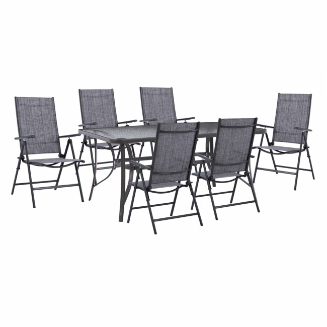 Σετ εξωτερικού χώρου 7τμχ από μέταλλο/γυαλί/textilene σε γκρι χρώμα 150x90x75