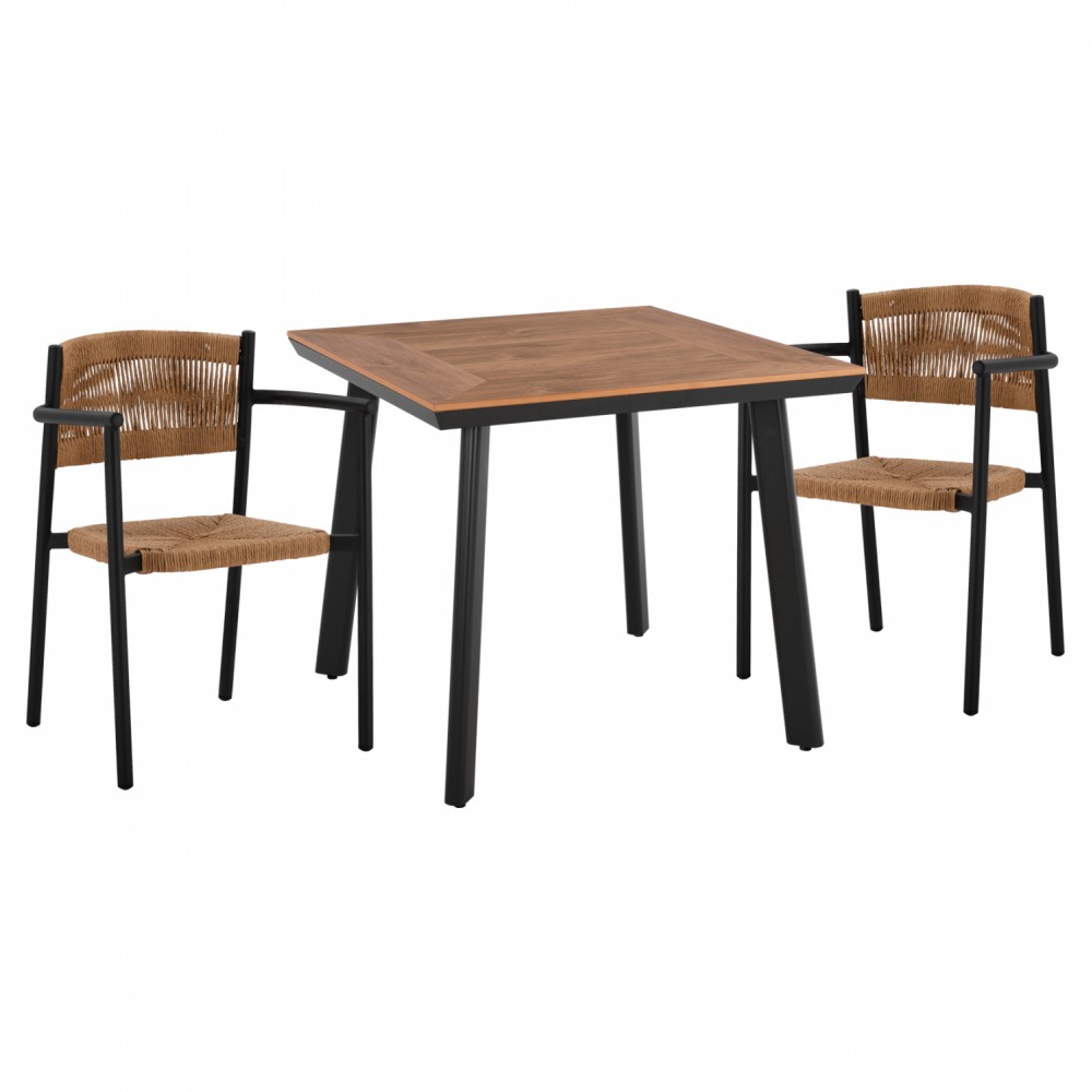 Σετ εξωτερικού χώρου 3τμχ από αλουμίνιο/polywood/σχοινί σε ανθρακί/φυσικό χρώμα 80x80x73