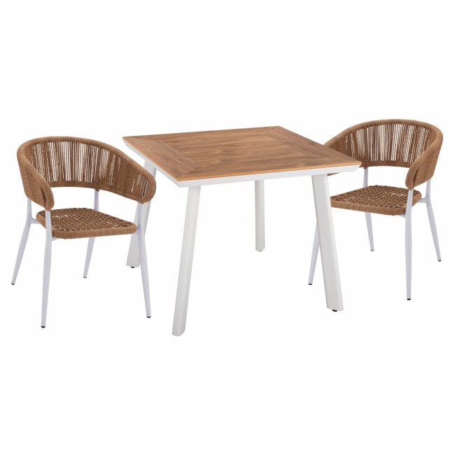 Σετ εξωτερικού χώρου 3τμχ από αλουμίνιο/polywood/σχοινί σε λευκό/φυσικό χρώμα 80x80x73