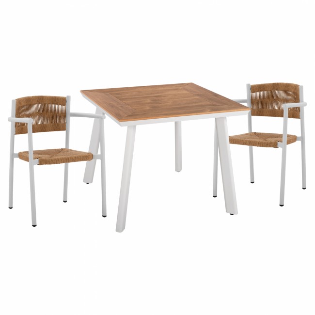 Σετ εξωτερικού χώρου 3τμχ από αλουμίνιο/polywood/σχοινί σε λευκό/φυσικό χρώμα 80x80x73