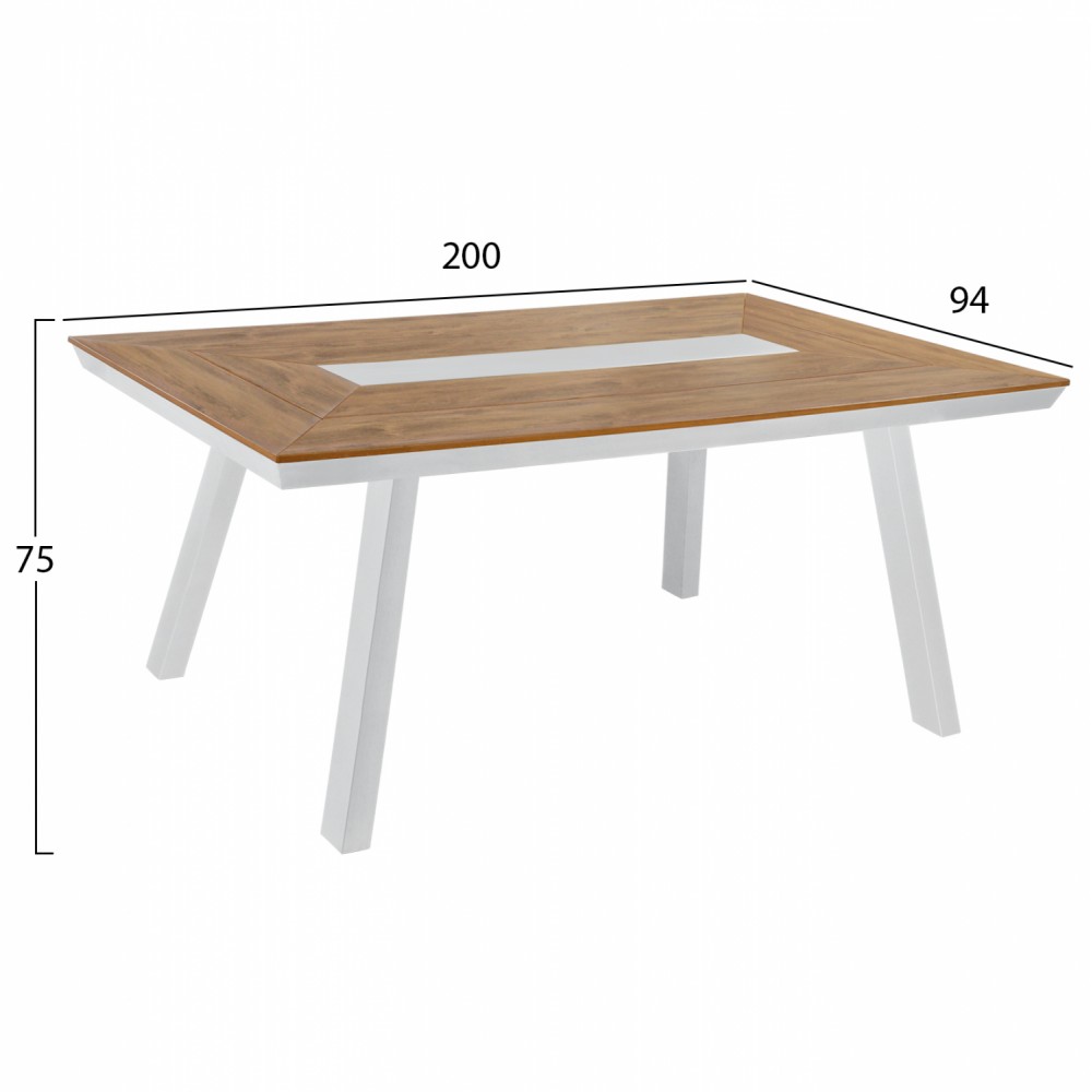 Σετ εξωτερικού χώρου 7τμχ από αλουμίνιο/polywood/σχοινί σε λευκό/φυσικό χρώμα 200x94x75