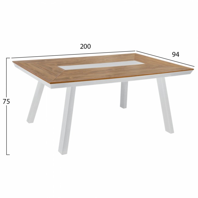 Σετ εξωτερικού χώρου 7τμχ από αλουμίνιο/polywood/σχοινί σε λευκό/φυσικό χρώμα 200x94x75