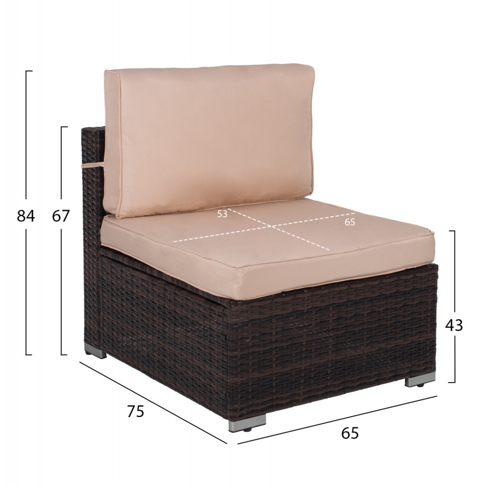 Σετ εξωτερικού χώρου 7τμχ από μέταλλο/wicker σε καφέ χρώμα 66.5x66.5x32