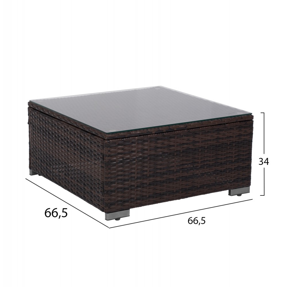 Σετ εξωτερικού χώρου 7τμχ από μέταλλο/wicker σε καφέ χρώμα 66.5x66.5x32