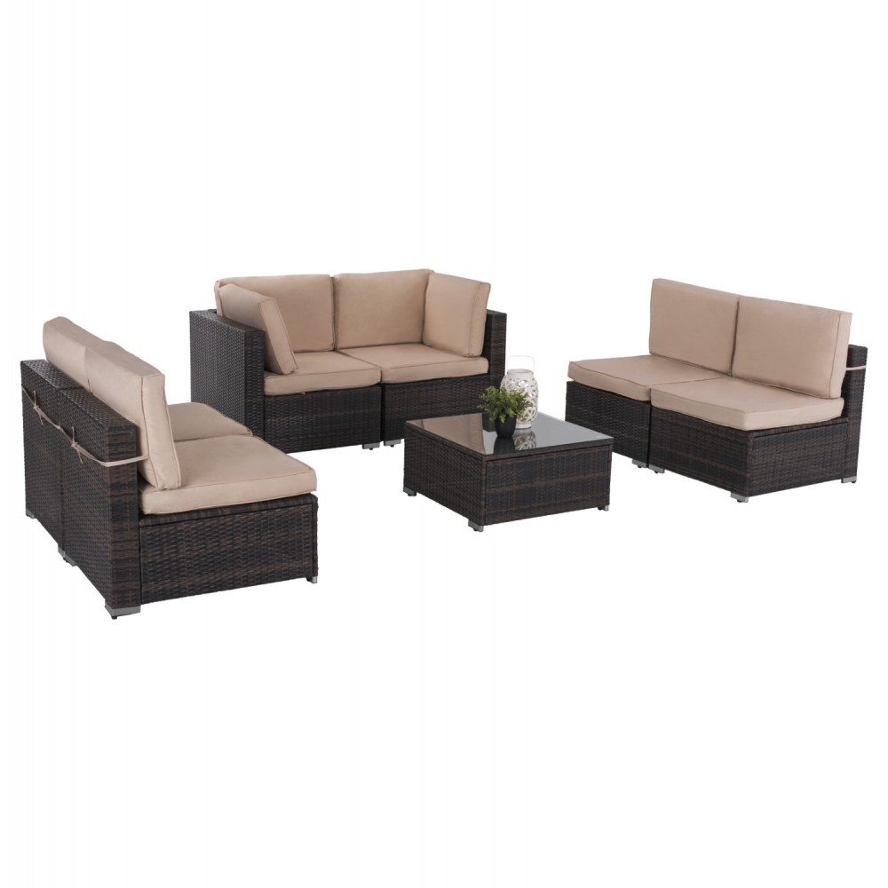 Σετ εξωτερικού χώρου 7τμχ από μέταλλο/wicker σε καφέ χρώμα 66.5x66.5x32