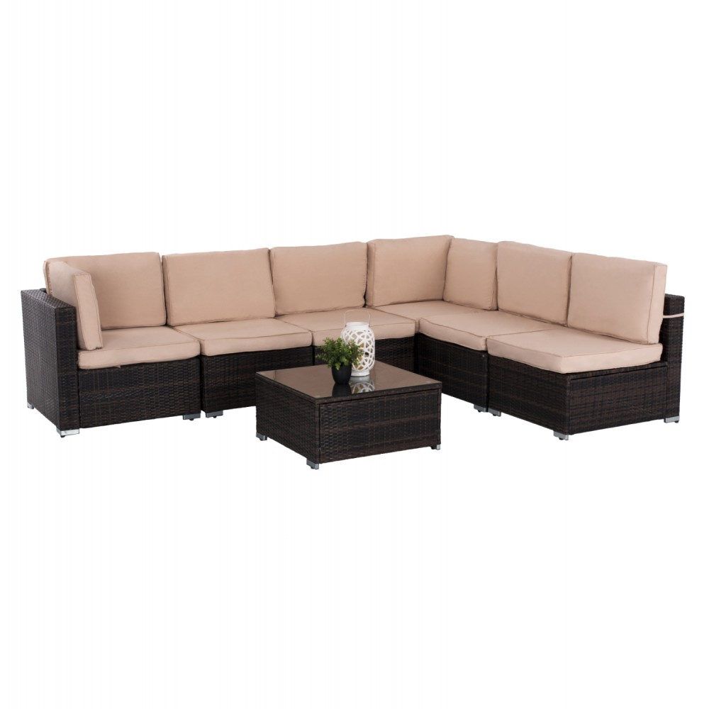 Σετ εξωτερικού χώρου 7τμχ από μέταλλο/wicker σε καφέ χρώμα 66.5x66.5x32