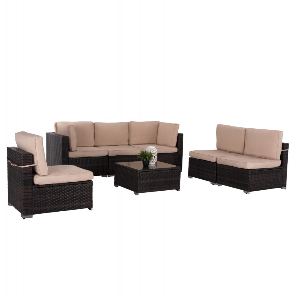 Σετ εξωτερικού χώρου 7τμχ από μέταλλο/wicker σε καφέ χρώμα 66.5x66.5x32