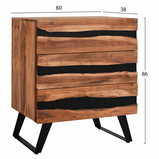 Συρταριέρα "ALICIA" από ξύλο σε φυσικό-μαύρο χρώμα 80x38x86